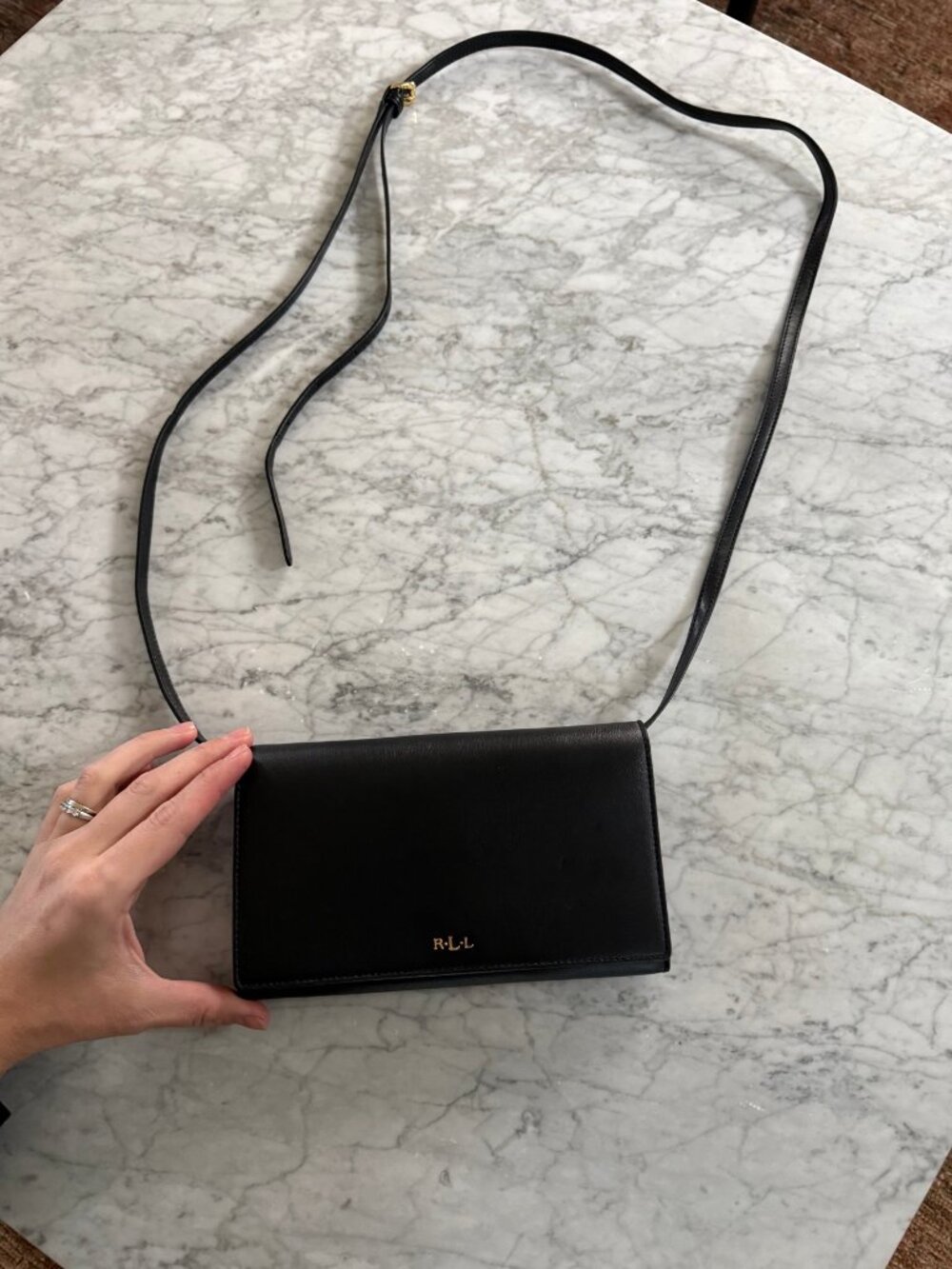 Lauren Ralph Lauren Black Leather Crossbody Bag Gold Hardware